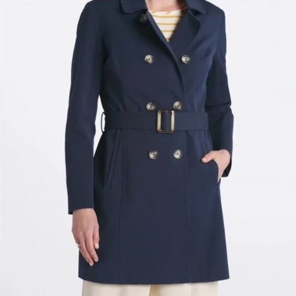 41 Hawthorn Crue Double Breasted Belted Trench PeaCoat Jacket Navy Blue Large - Picture 1 of 12